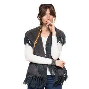 She + Sky Sherpa lined fringe vest in grey